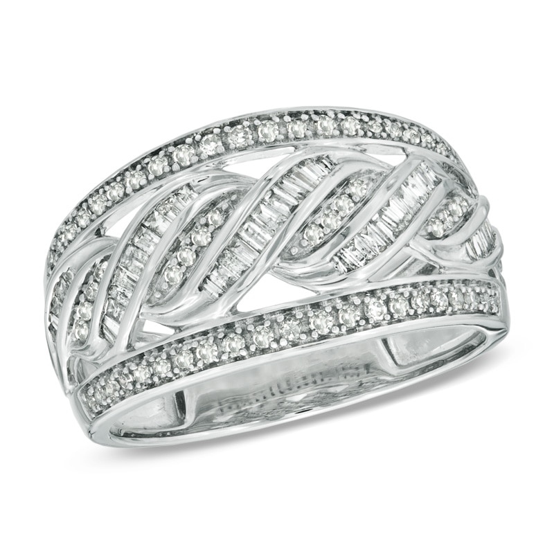 1/2 CT. T.W. Diamond Center Waves Ring in 10K White Gold