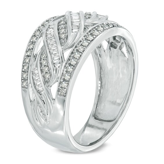 1/2 CT. T.w. Diamond Center Waves Ring in 10K White Gold