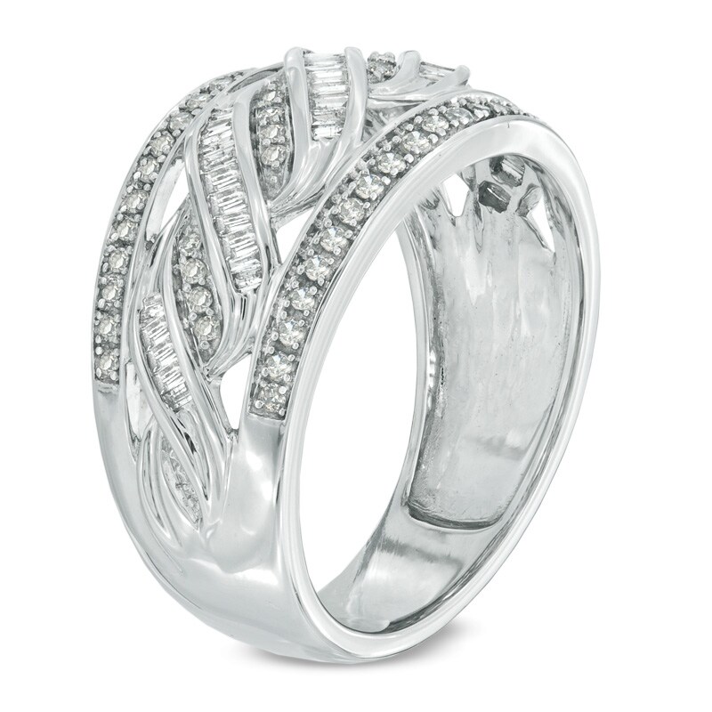 Main Image 2 of 1/2 CT. T.W. Diamond Center Waves Ring in 10K White Gold