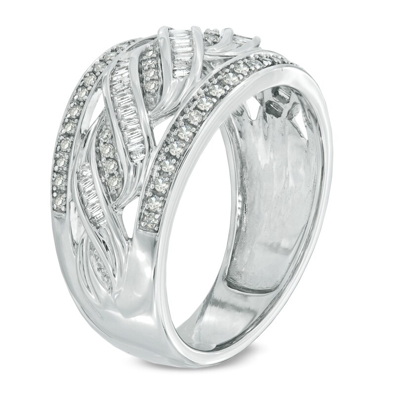 1/2 CT. T.W. Diamond Center Waves Ring in 10K White Gold