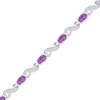 Thumbnail Image 0 of Oval Amethyst and Diamond Accent Infinity Alternating Line Bracelet in Sterling Silver - 7.5"