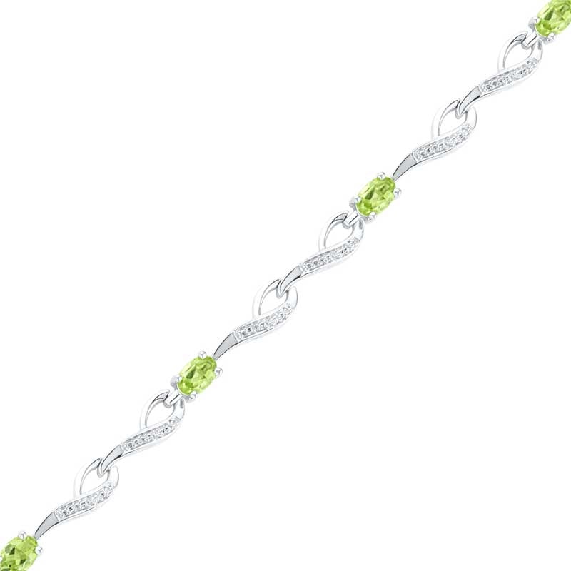 Oval Peridot and Diamond Accent Bracelet in Sterling Silver - 7.5"