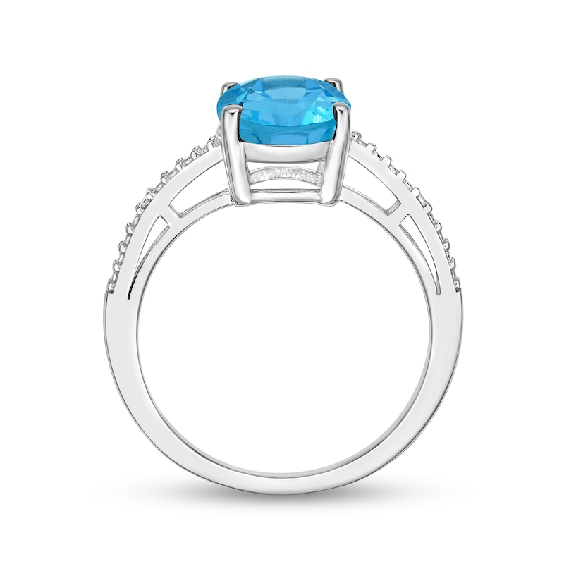 Oval Blue Topaz and Diamond Accent Ring in Sterling Silver