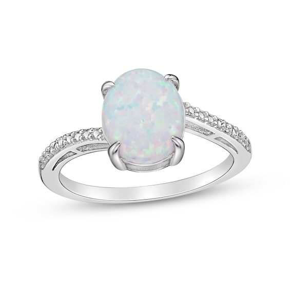 Oval Lab-Created Opal and Diamond Accent Ring in Sterling Silver | Zales