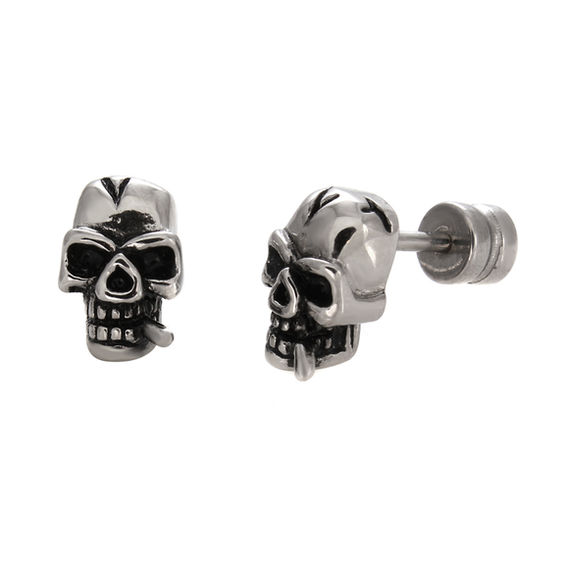 Skull Stud Earrings in Stainless Steel | Ladies Earrings | Earrings | Zales