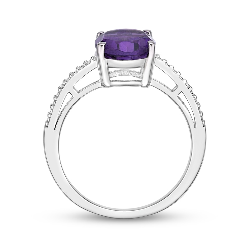 Oval Amethyst and Diamond Accent Ring in Sterling Silver