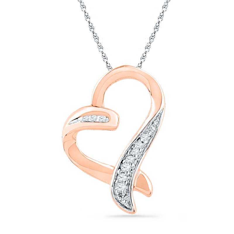 Main Image 1 of 1/20 CT. T.W. Diamond Tilted Heart Pendant in 10K Rose Gold