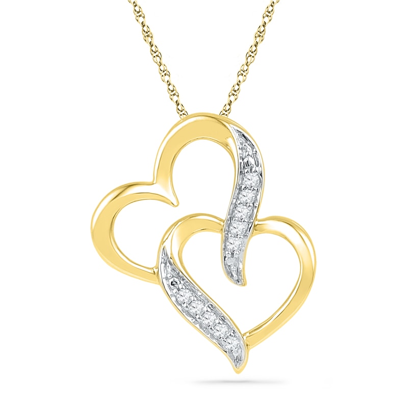 Main Image 1 of Diamond Accent Interlocking Hearts Pendant in 10K Gold