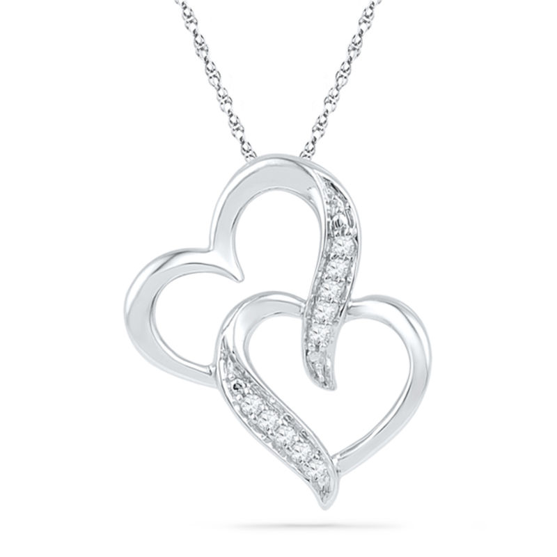 1/20 CT. T.W. Diamond Interlocking Hearts Pendant in 10K White Gold