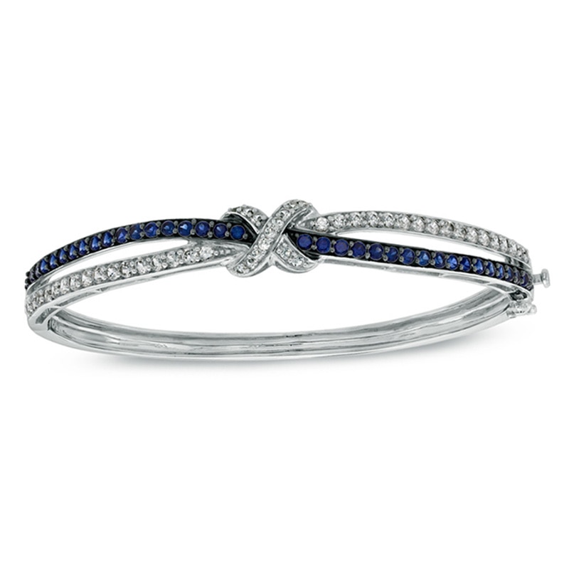 Main Image 1 of Lab-Created Blue and White Sapphire Bangle in Sterling Silver