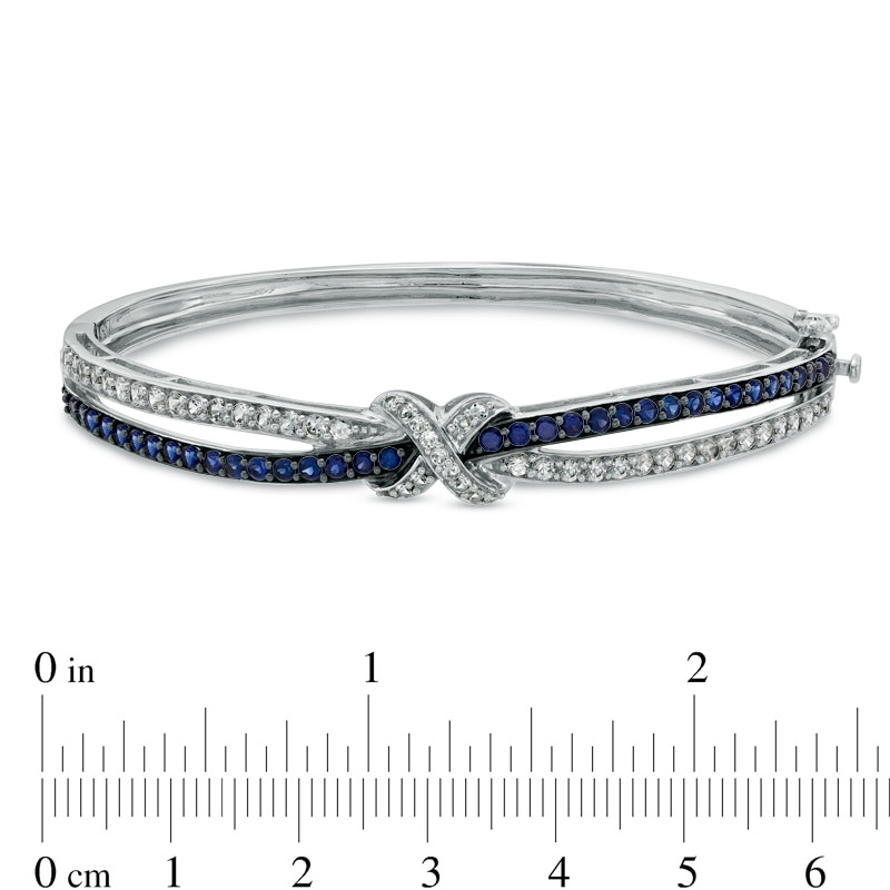 Main Image 2 of Lab-Created Blue and White Sapphire Bangle in Sterling Silver