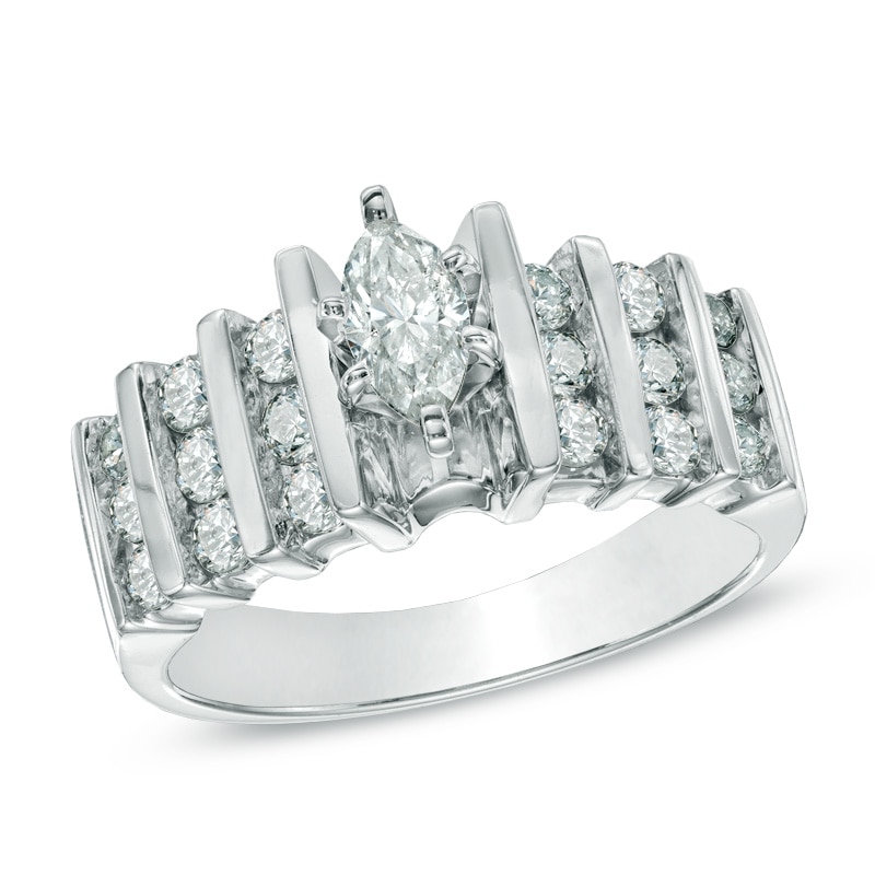 1 CT. T.W. Marquise Diamond Multi-Row Engagement Ring in 14K White Gold