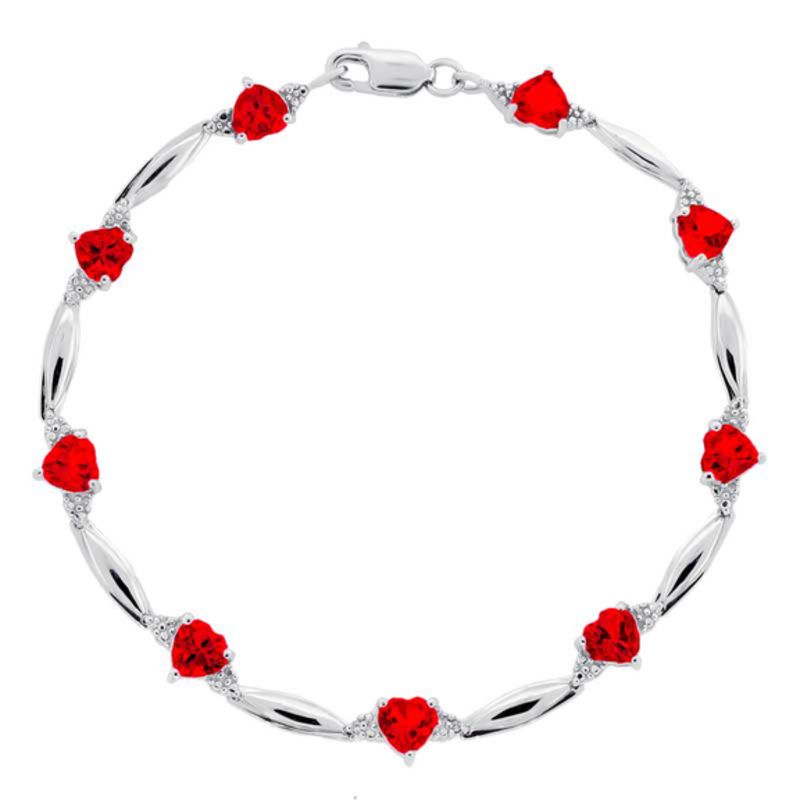 Heart-Shaped Lab-Created Ruby and Diamond Accent Bracelet in Sterling Silver