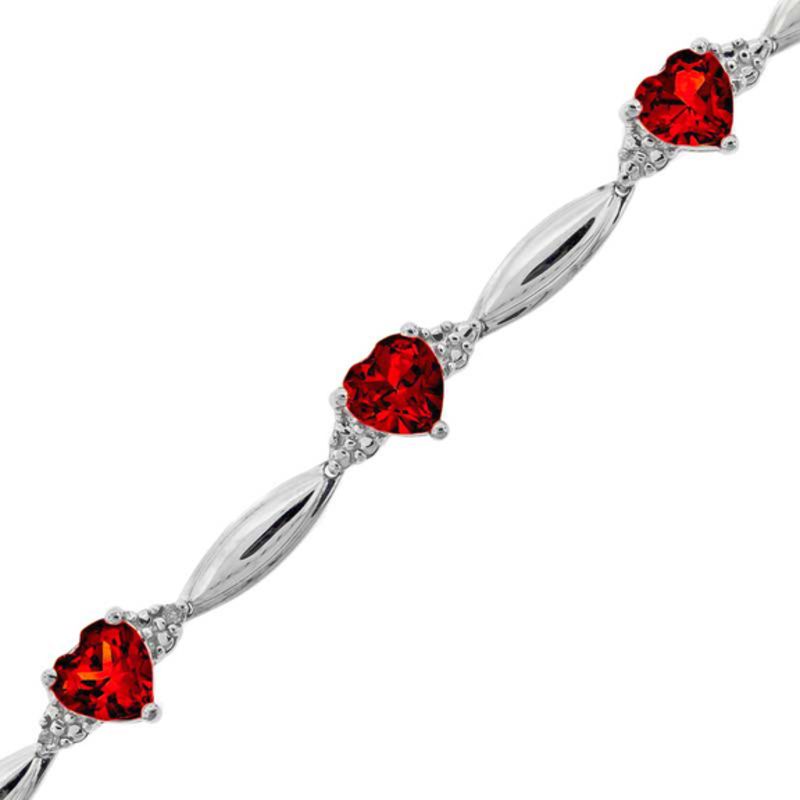 Heart Shaped Garnet and Diamond Accent Bracelet in Sterling Silver Zales