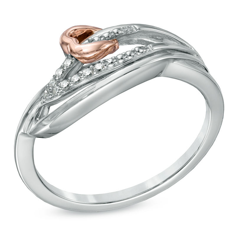 Diamond Accent Crossover Ring with Heart in 10K Two-Tone Gold