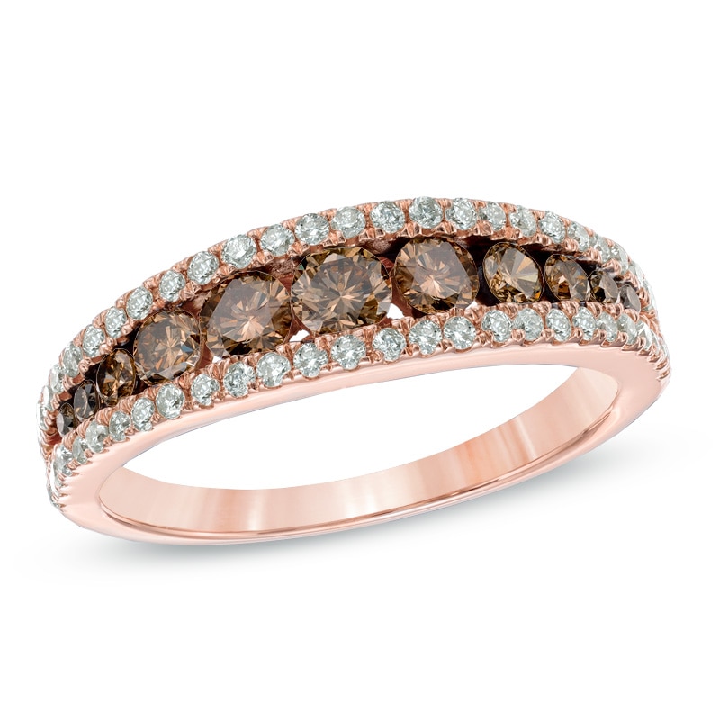 Main Image 1 of 1 CT. T.W. Champagne and White Diamond Edge Anniversary Band in 14K Rose Gold