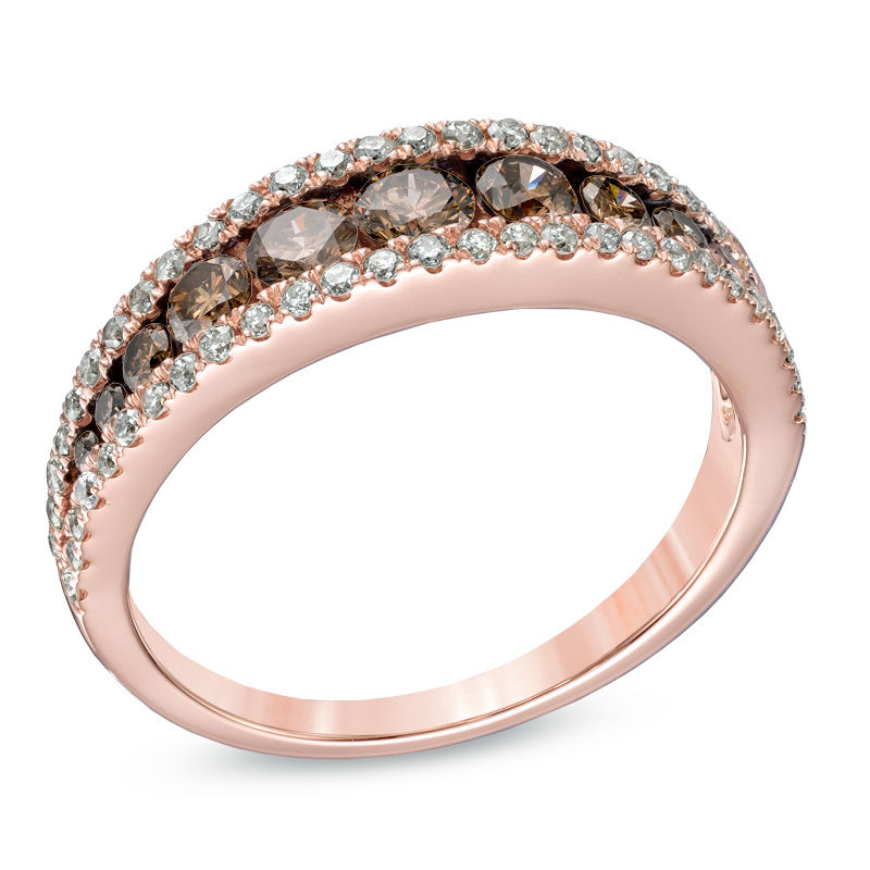 1 CT. T.W. Champagne and White Diamond Edge Anniversary Band in 14K Rose Gold Zales