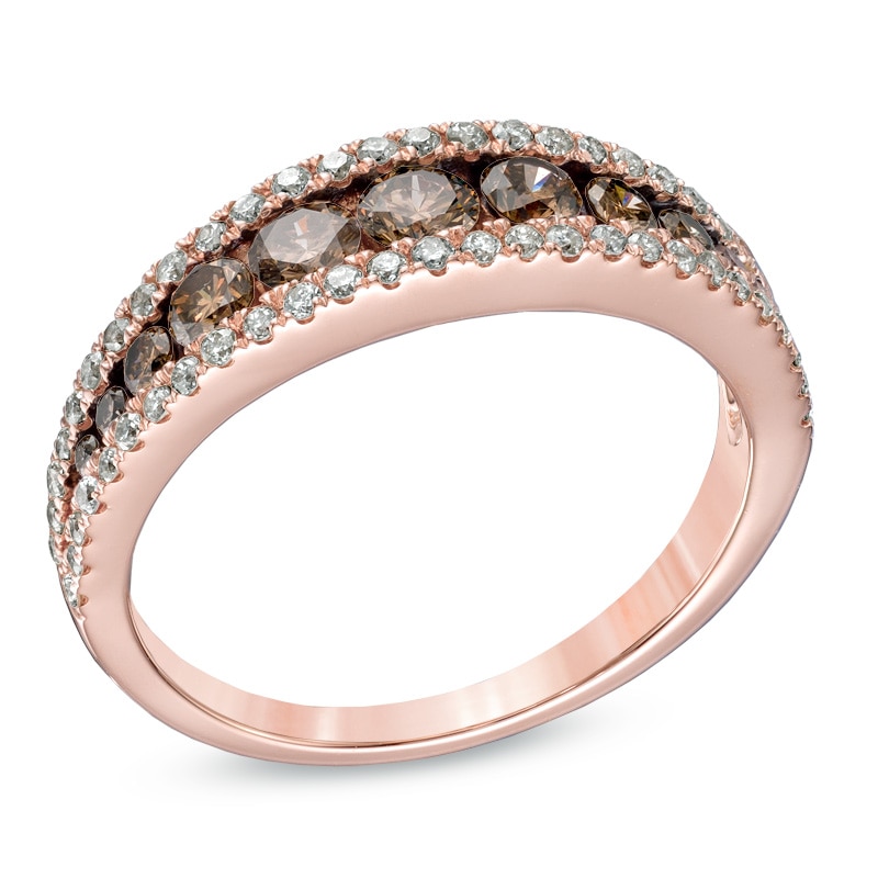 Main Image 2 of 1 CT. T.W. Champagne and White Diamond Edge Anniversary Band in 14K Rose Gold