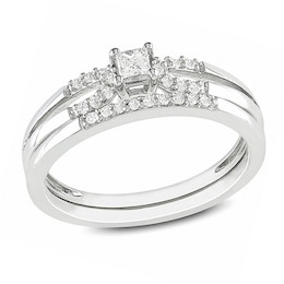 1/5 CT. T.W. Princess-Cut Diamond Bridal Set in Sterling Silver