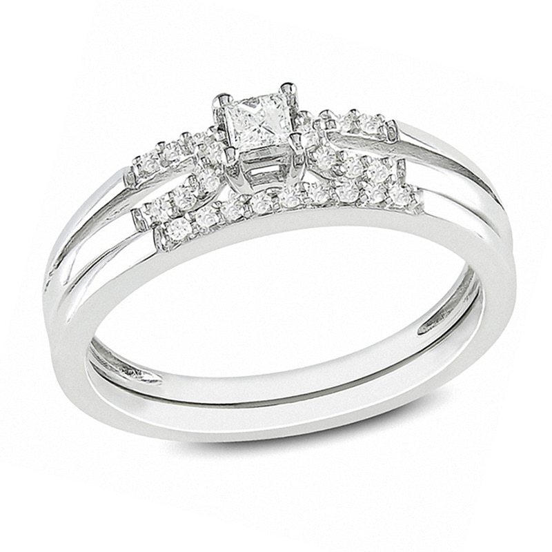 Main Image 1 of 1/5 CT. T.W. Princess-Cut Diamond Bridal Set in Sterling Silver