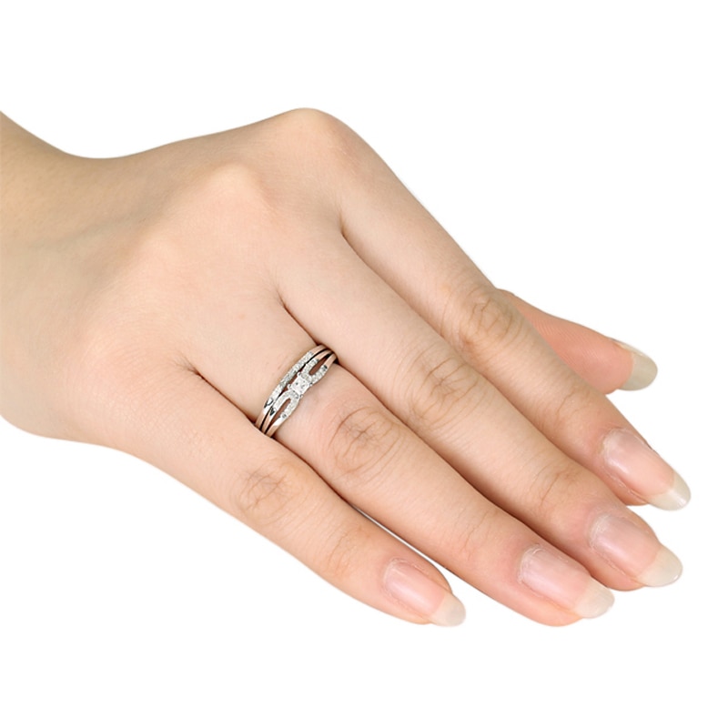Main Image 3 of 1/5 CT. T.W. Princess-Cut Diamond Bridal Set in Sterling Silver