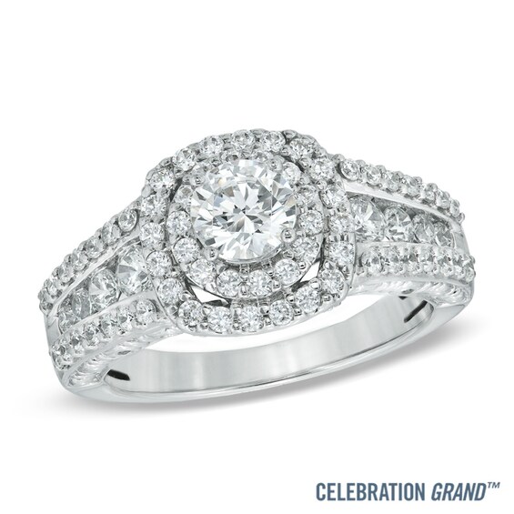 Celebration Ideal 1-1/2 CT. T.w. Certified Diamond Frame Engagement Ring in 14K White Gold (I/I1)
