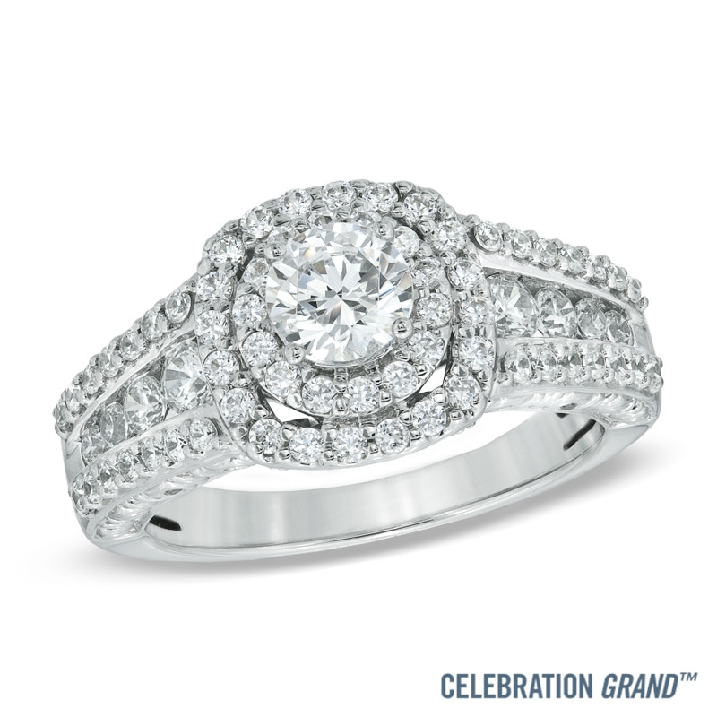 Main Image 1 of Celebration Ideal 1-1/2 CT. T.W. Certified Diamond Frame Engagement Ring in 14K White Gold (I/I1)