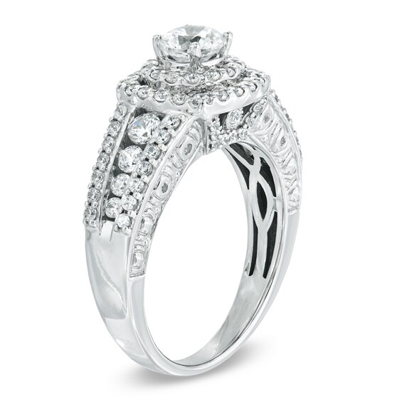 Celebration Ideal 1-1/2 CT. T.w. Certified Diamond Frame Engagement Ring in 14K White Gold (I/I1)