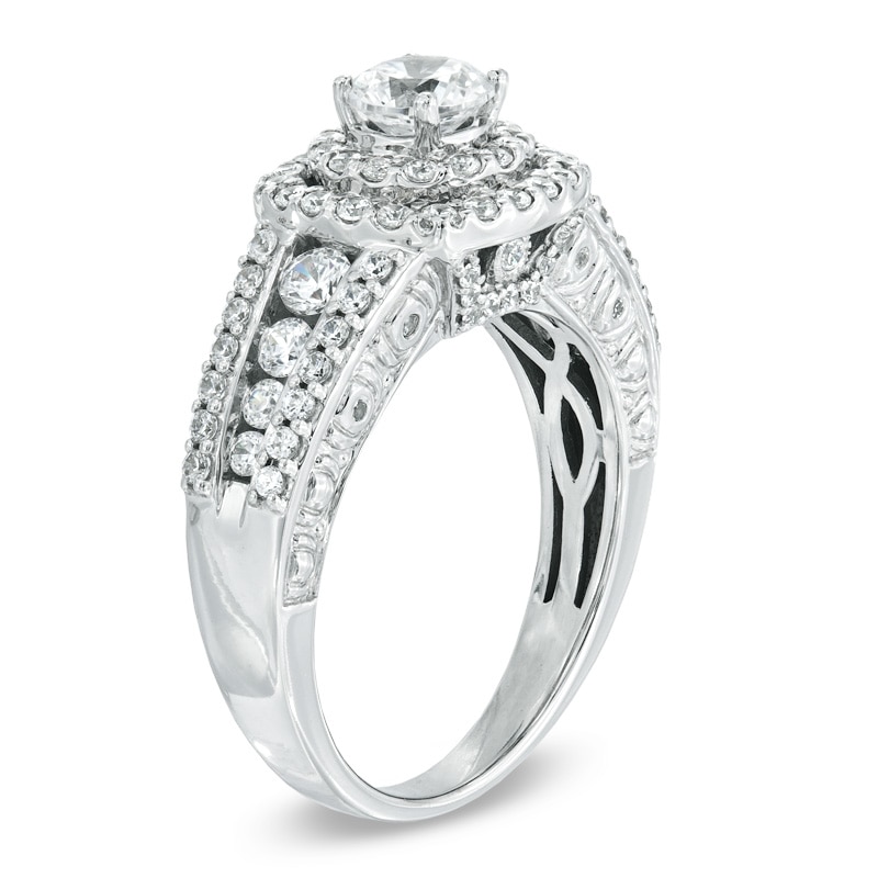 Main Image 2 of Celebration Ideal 1-1/2 CT. T.W. Certified Diamond Frame Engagement Ring in 14K White Gold (I/I1)