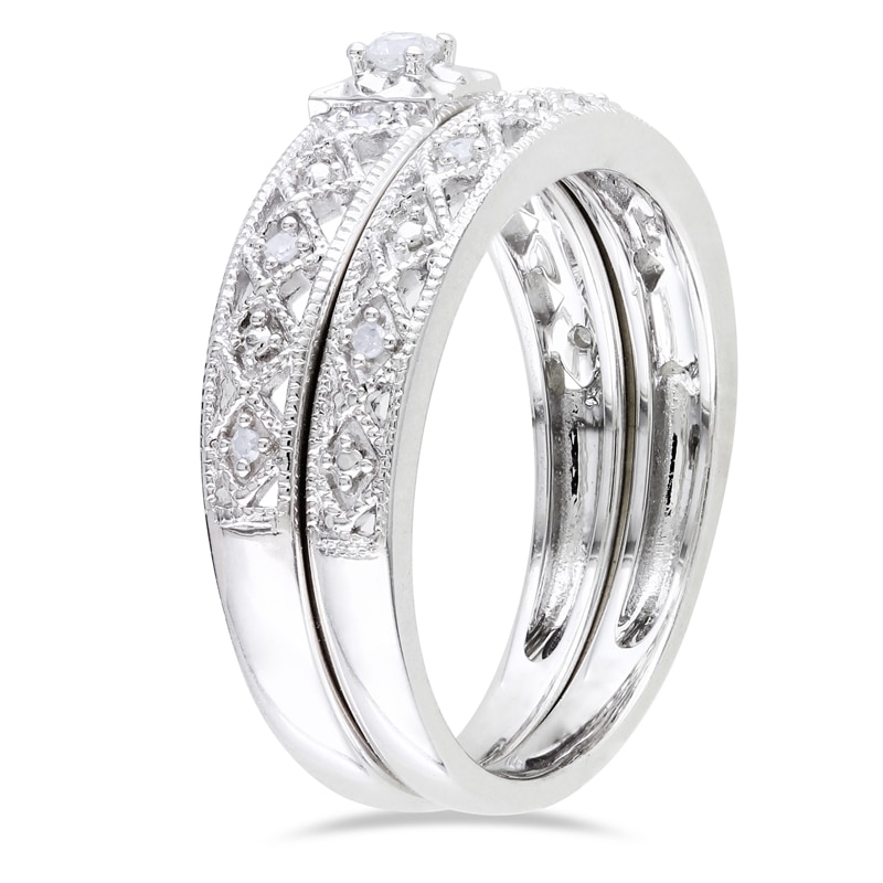 1/10 CT. T.W. Diamond Art Deco Bridal Set in Sterling Silver
