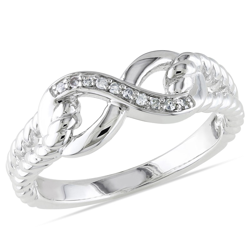 Main Image 1 of 1/20 CT. T.W. Diamond Infinity Rope Ring in Sterling Silver