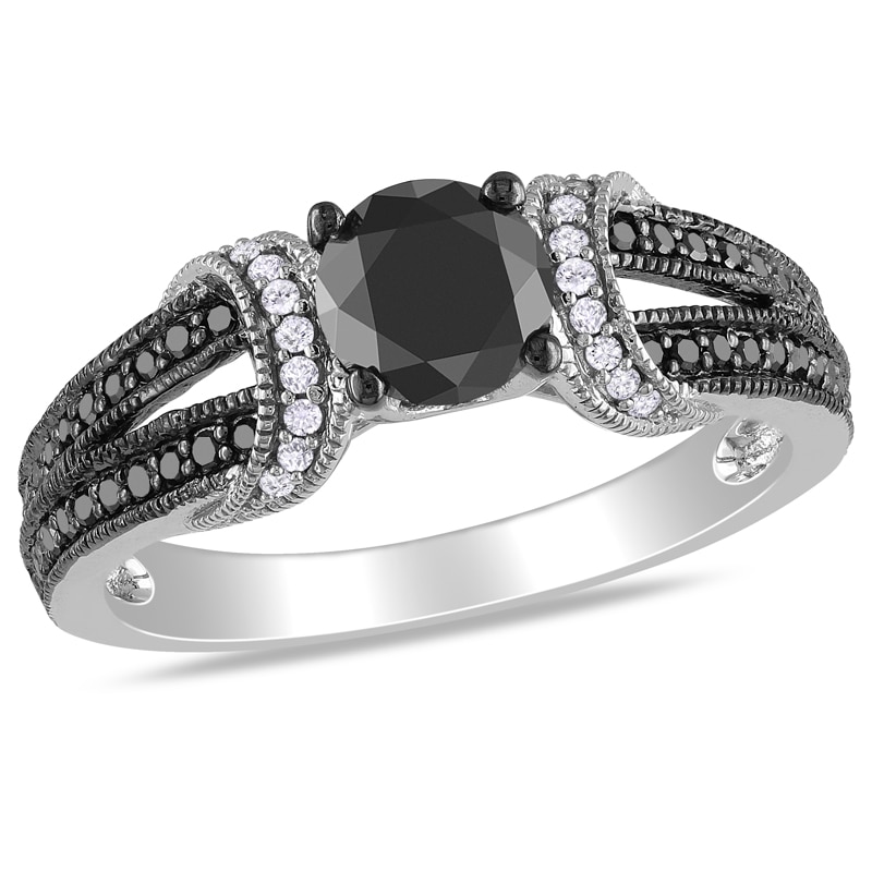 1 CT. T.W. Enhanced Black and White Diamond Collar Ring in 10K White Gold