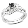Thumbnail Image 0 of 1/4 CT. T.W. Enhanced Black and White Diamond Sash Bridal Set in Sterling Silver