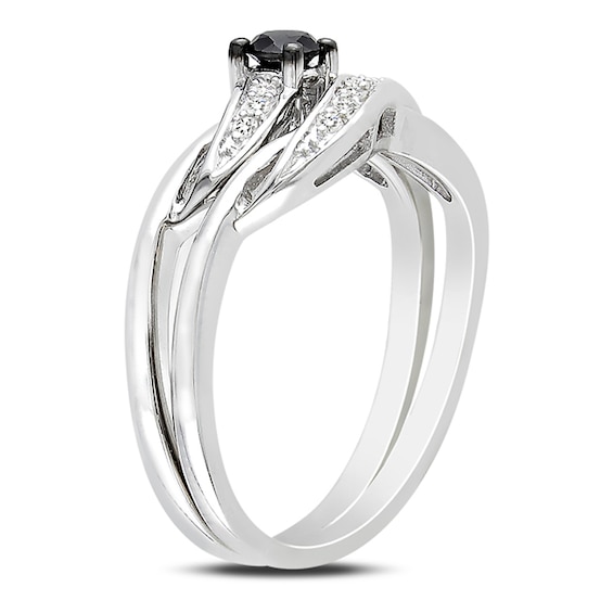 1/4 CT. T.w. Enhanced Black and White Diamond Sash Bridal Set Sterling Silver
