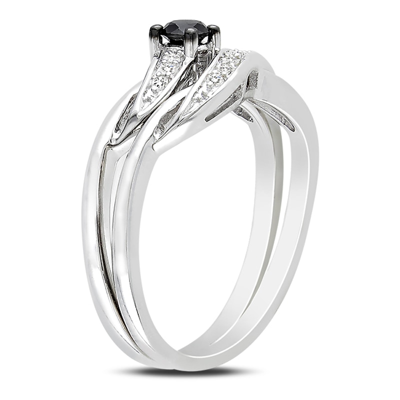 1/4 CT. T.W. Enhanced Black and White Diamond Sash Bridal Set in Sterling Silver