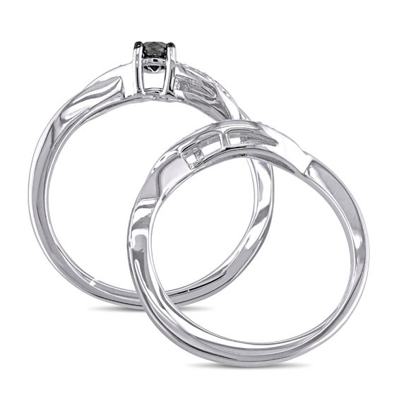 1/4 CT. T.w. Enhanced Black and White Diamond Sash Bridal Set Sterling Silver