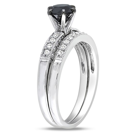 1-1/4 CT. T.W. Enhanced Black and White Diamond Bridal Set in 10K White Gold 1-1/4 CT. T.W. Enhanced Black and White Diamond Bridal Set in 10K White Gold