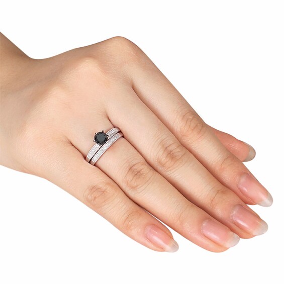 1-1/4 CT. T.W. Enhanced Black and White Diamond Bridal Set in 10K White Gold 1-1/4 CT. T.W. Enhanced Black and White Diamond Bridal Set in 10K White Gold