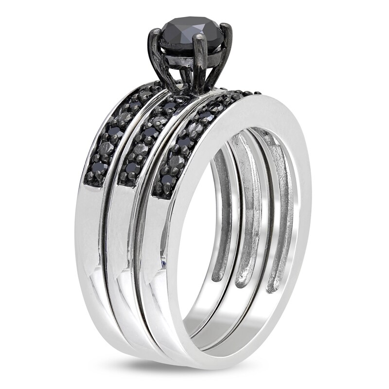 1 CT. T.W. Black Diamond Three Piece Bridal Set in Sterling Silver