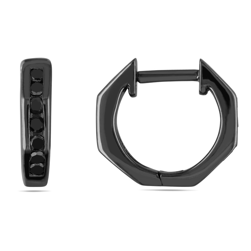 Main Image 1 of 1/4 CT. T.W. Black Diamond Hoop Earrings in Sterling Silver with Black Rhodium