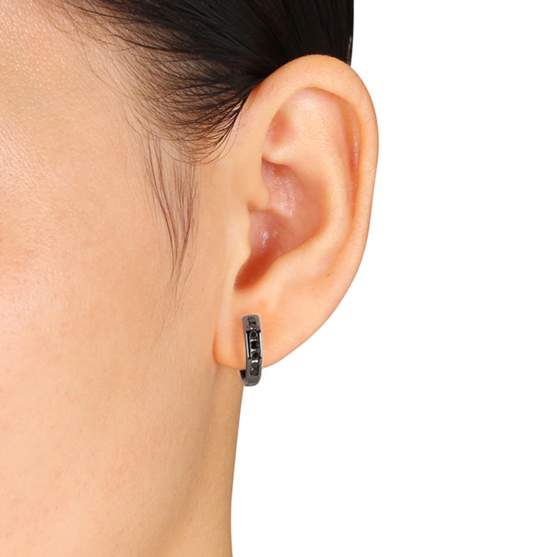 Main Image 3 of 1/4 CT. T.W. Black Diamond Hoop Earrings in Sterling Silver with Black Rhodium
