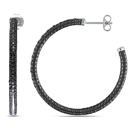 1/4 CT. T.W. Black Diamond Beaded Hoop Earrings in Sterling Silver