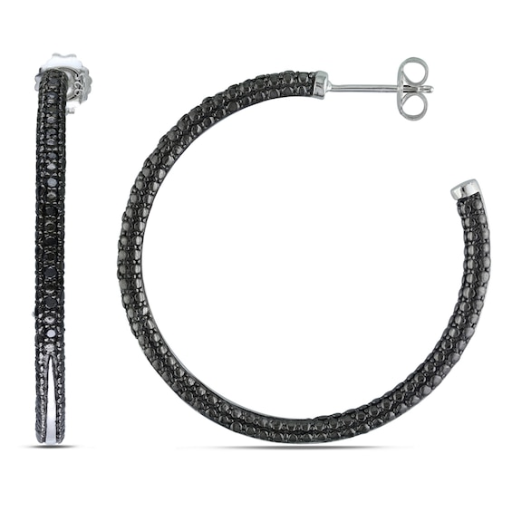 1/4 CT. T.w. Black Diamond Beaded Hoop Earrings in Sterling Silver