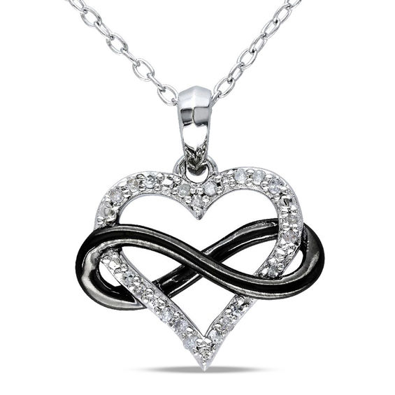 1/10 CT. T.w. Diamond Sideways Infinity with Heart Pendant in Two-Tone Sterling Silver