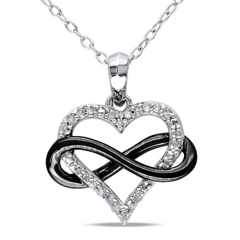 Main Image 1 of 1/10 CT. T.W. Diamond Sideways Infinity with Heart Pendant in Two-Tone Sterling Silver