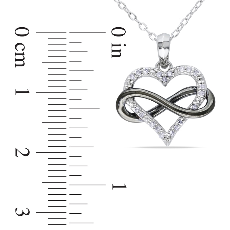 Main Image 2 of 1/10 CT. T.W. Diamond Sideways Infinity with Heart Pendant in Two-Tone Sterling Silver