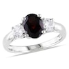 Thumbnail Image 0 of Oval Garnet and Lab-Created White Sapphire Three Stone Ring in Sterling Silver