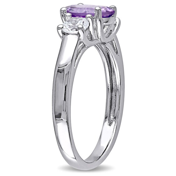Oval Amethyst and Lab-Created White Sapphire Three Stone Ring in Sterling Silver