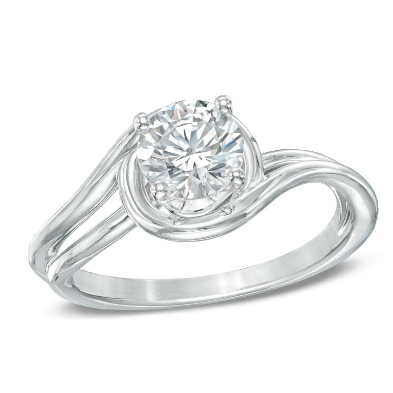 Main Image 1 of 1/2 CT. Diamond Solitaire Swirl Engagement Ring in 14K White Gold