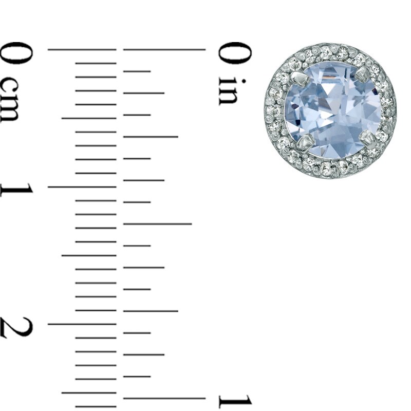 7.0mm LabCreated Aquamarine and White Sapphire Frame Stud Earrings in